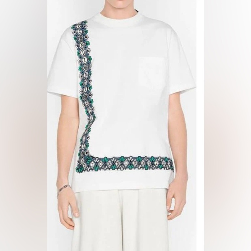 Dior White Tee with Green and Blue Accents